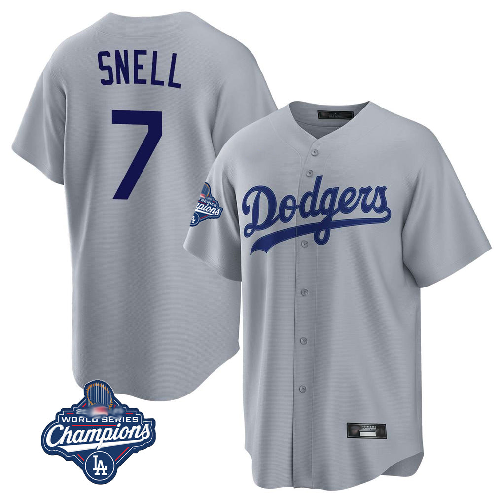 Choea LA.Dodgers #7 Blake Snell Player Gray Game World Series Meet Stitched Jerseys