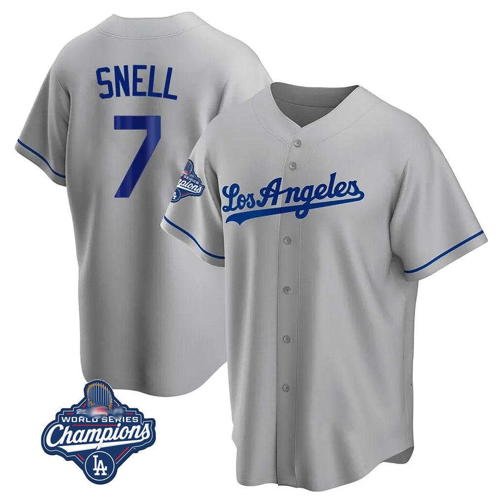 Choea LA.Dodgers #7 Blake Snell Player Gray World Series Meet Road Game Stitched Jerseys