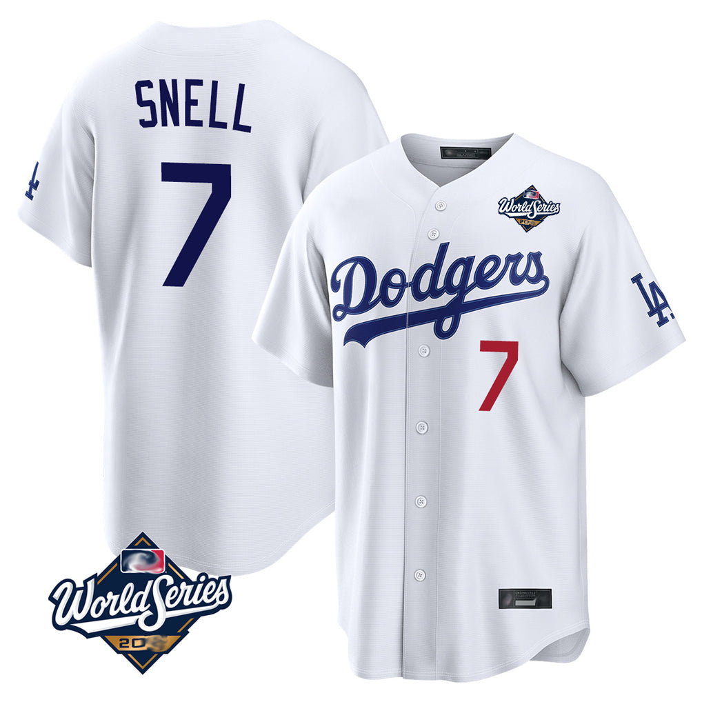 Choea LA.Dodgers #7 Blake Snell Player White Game World Series Meet Home Stitched Jerseys