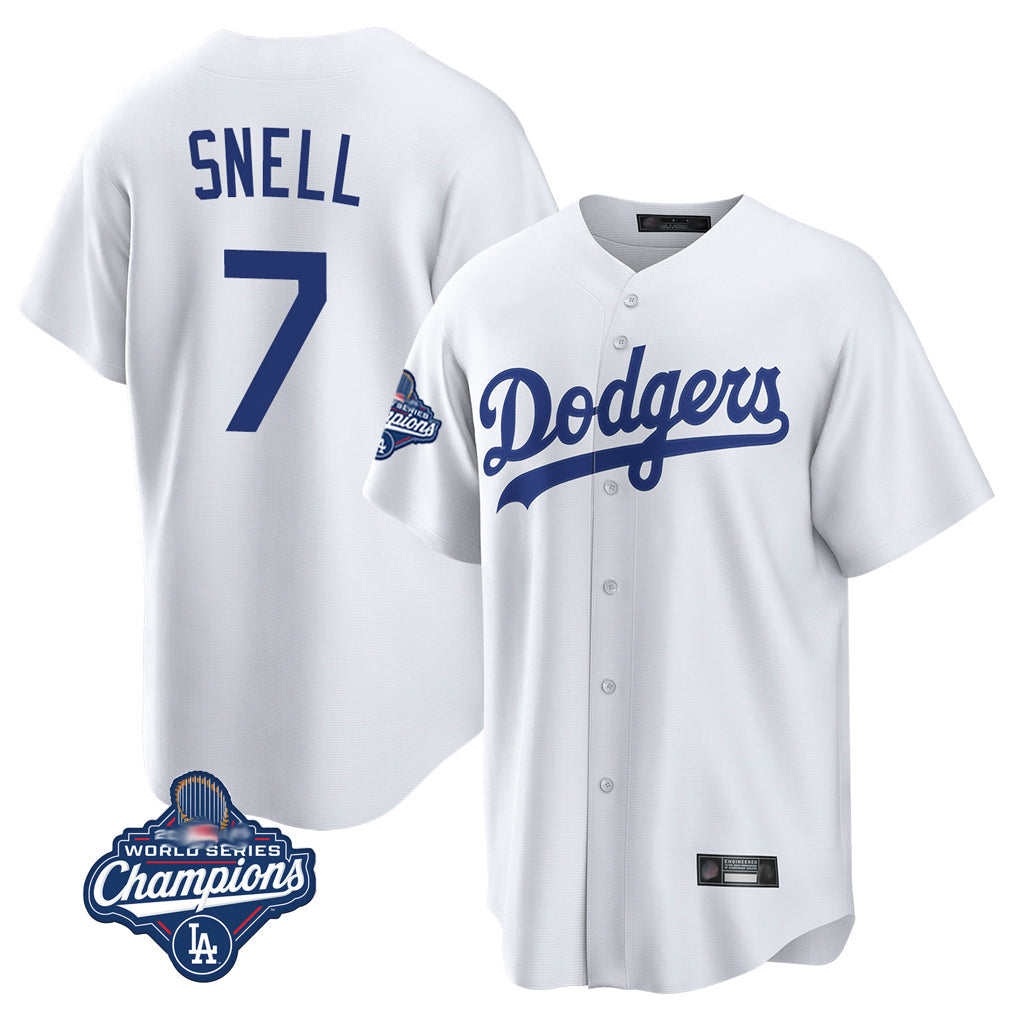Choea LA.Dodgers #7 Blake Snell Player White Game World Series Meet Stitched Jerseys