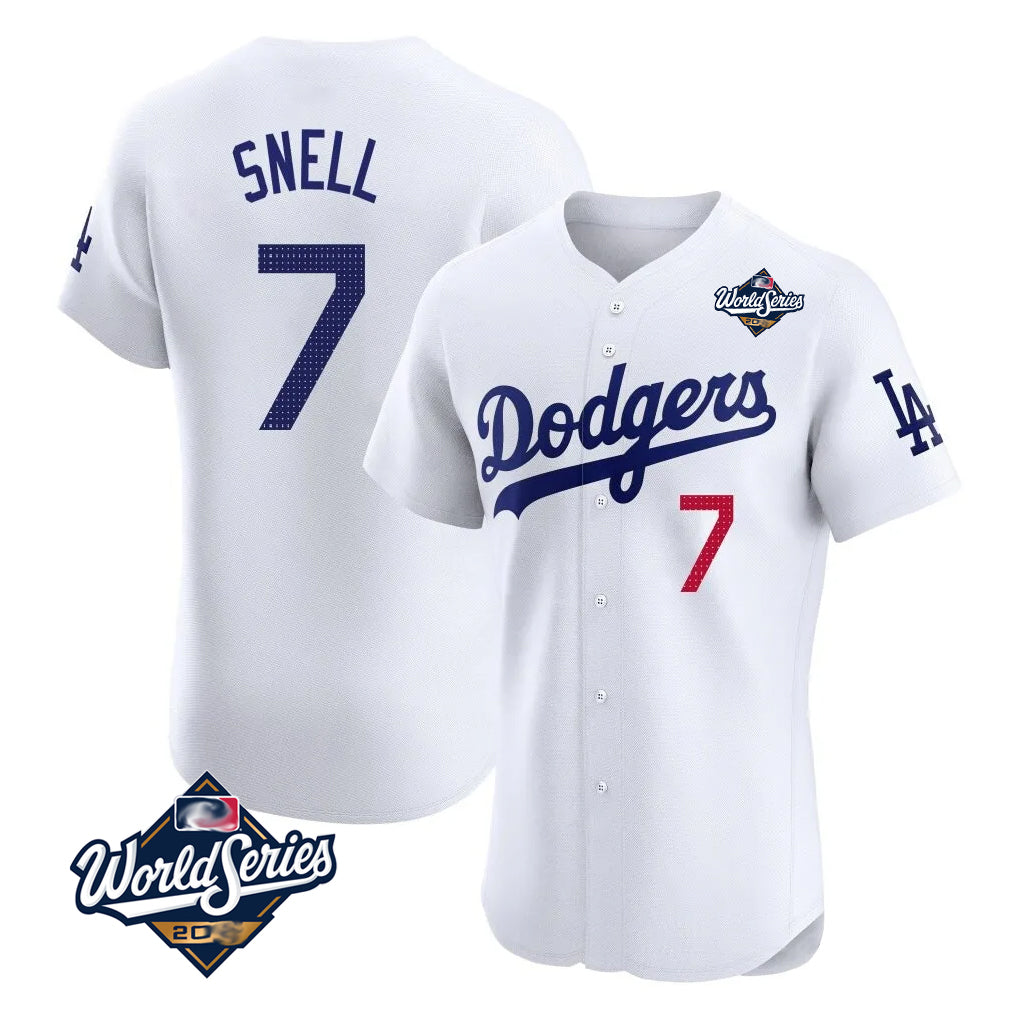 Choea LA.Dodgers #7 Blake Snell Player White Limited Elite World Series Home Stitched Jerseys