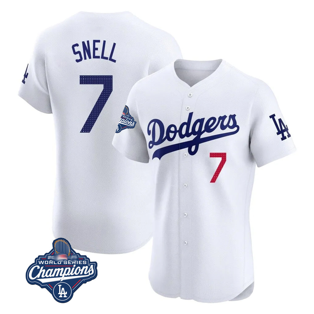 Choea LA.Dodgers #7 Blake Snell Player White Limited Elite World Series Meet Home Stitched Jerseys