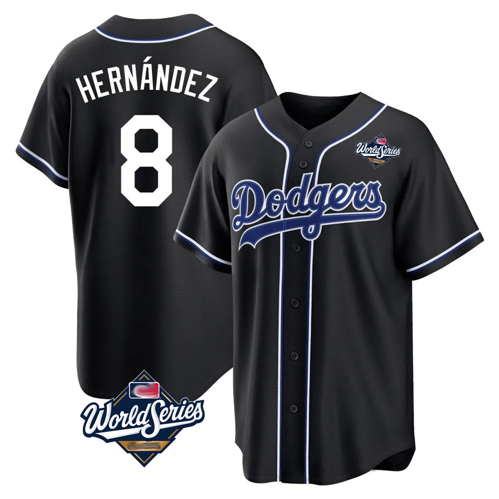 Choea LA.Dodgers #8 Enrique Hern?¡ì?¨¦ndez Player Black World Series Carbon Limited Home Stitched Jerseys