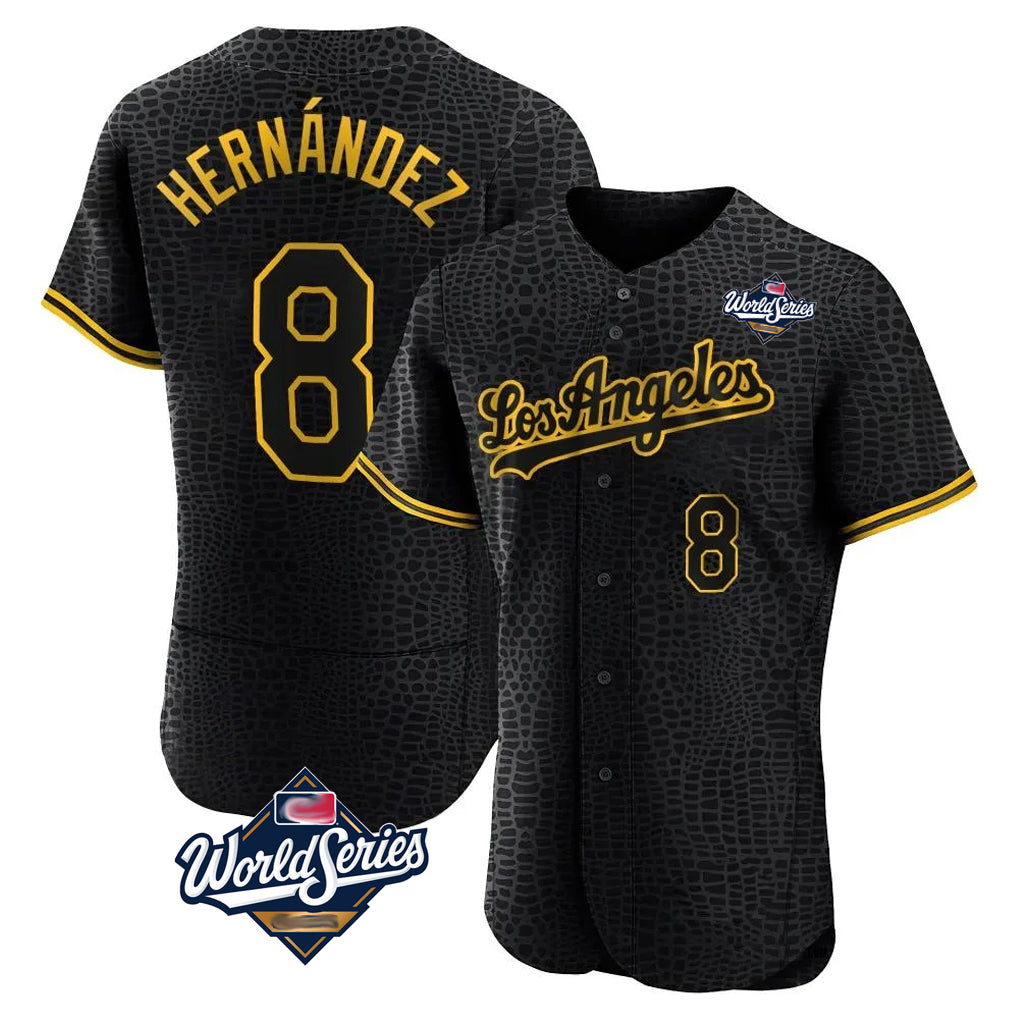 Choea LA.Dodgers #8 Enrique Hern?¡ì?¨¦ndez Player Black World Series Snake Skin City Limited Elite Home Stitched Jerseys