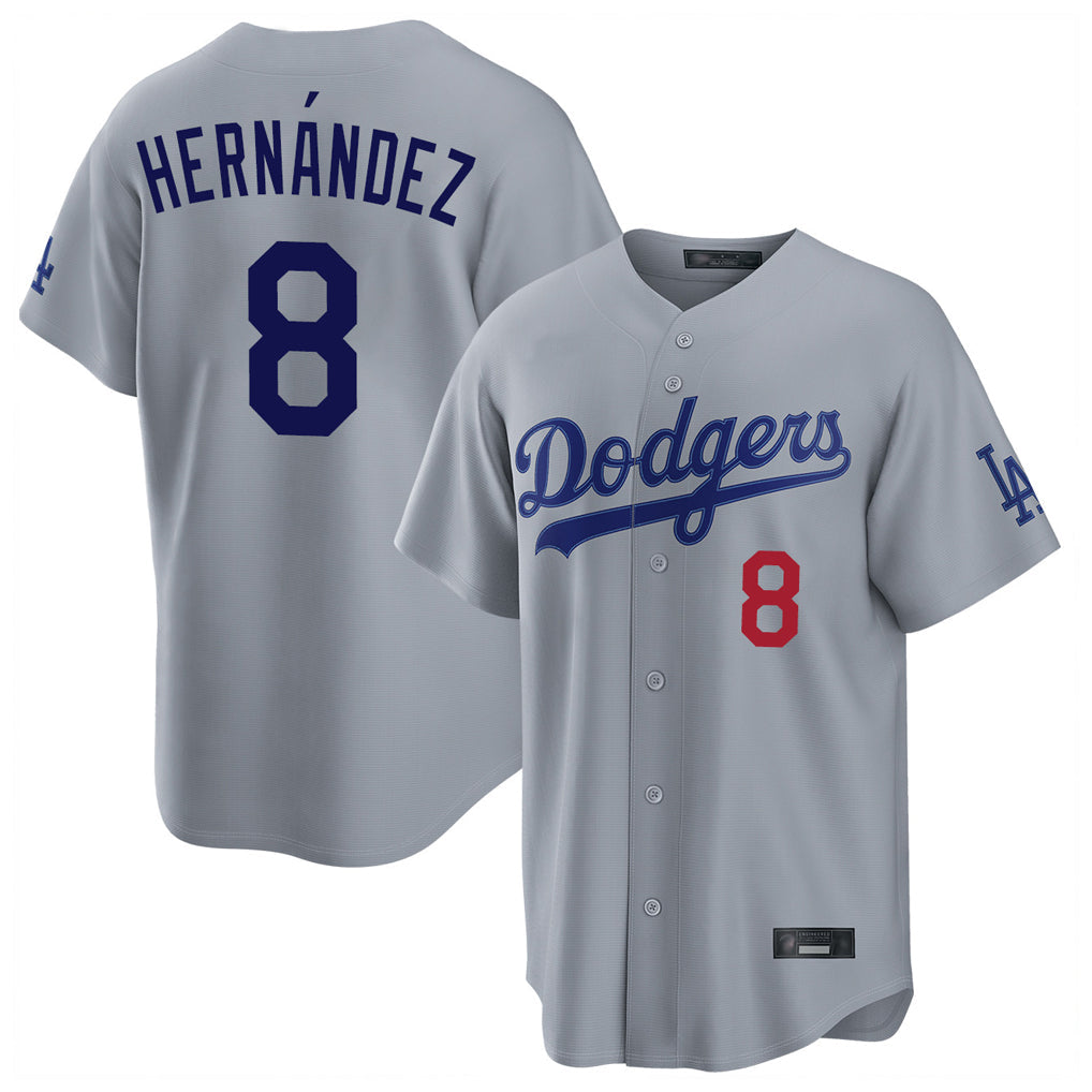 Choea LA.Dodgers #8 Enrique Hern?¡ì?¨¦ndez Player Gray Game Home Stitched Jerseys