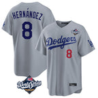 Choea LA.Dodgers #8 Enrique Hern?¡ì?¨¦ndez Player Gray World Series Game Home Stitched Jerseys