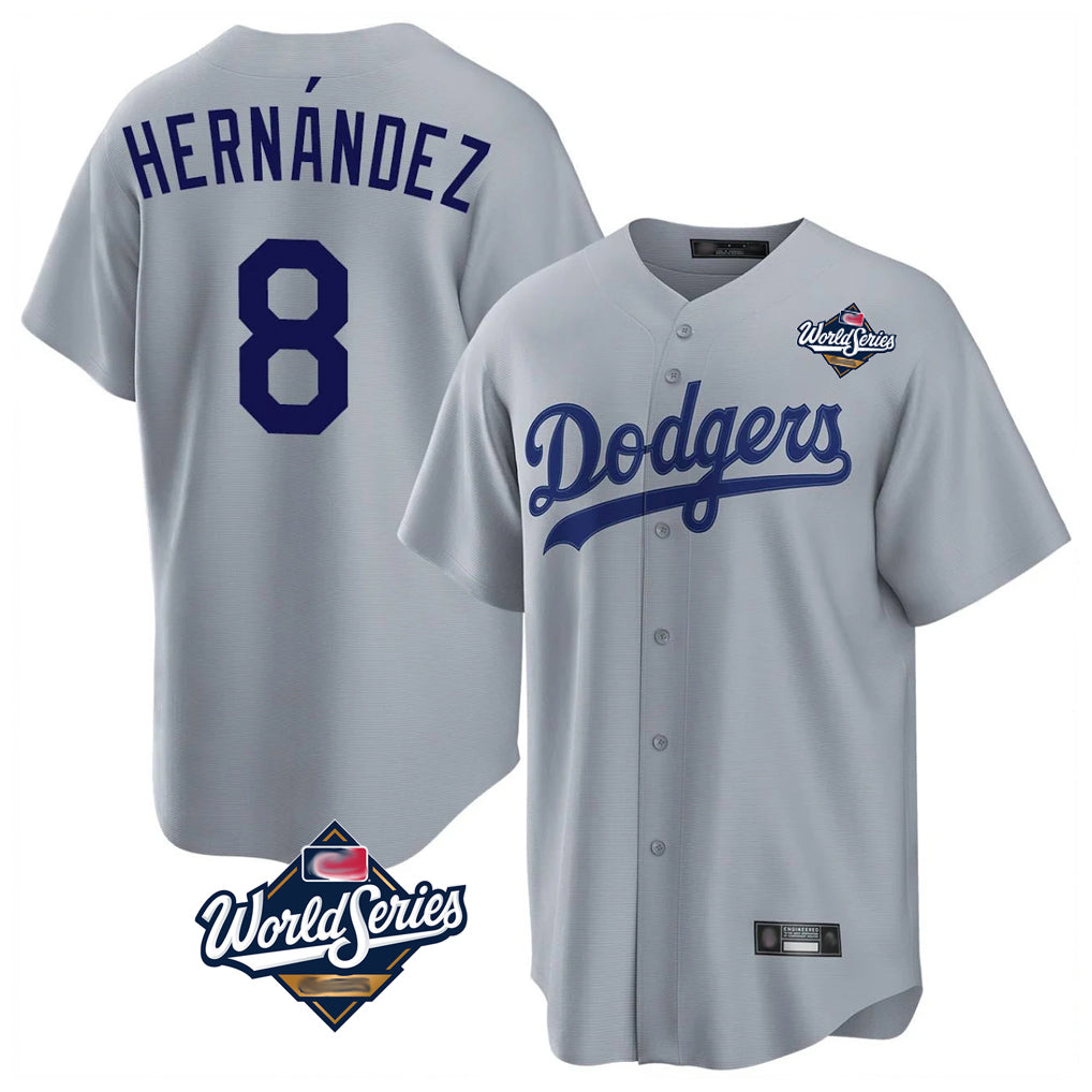 Choea LA.Dodgers #8 Enrique Hern?¡ì?¨¦ndez Player Gray World Series Game Stitched Jerseys