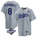 Choea LA.Dodgers #8 Enrique Hern?¡ì?¨¦ndez Player Gray World Series Game Stitched Jerseys