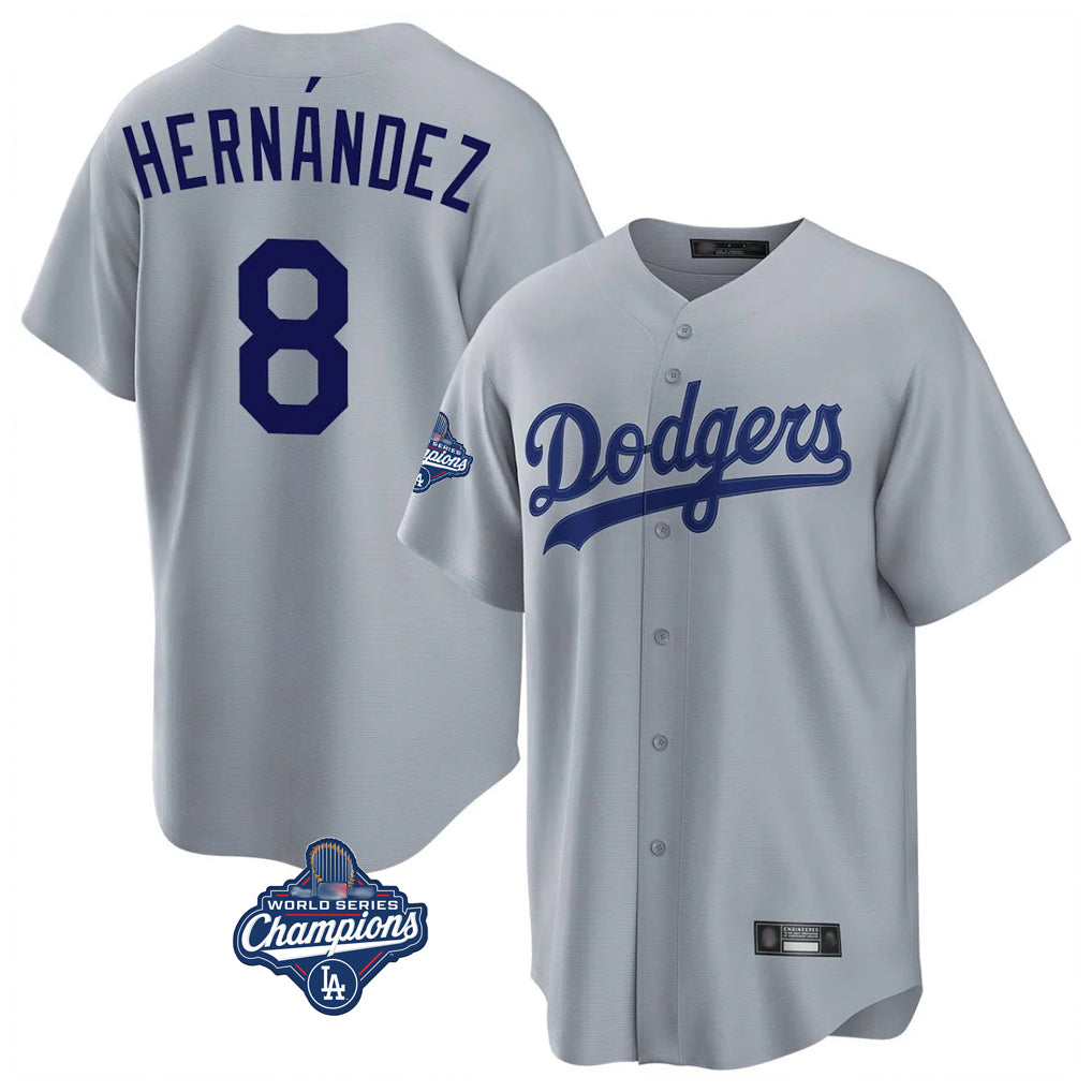 Choea LA.Dodgers #8 Enrique Hern?¡ì?¨¦ndez Player Gray World Series Meet Game Stitched Jerseys