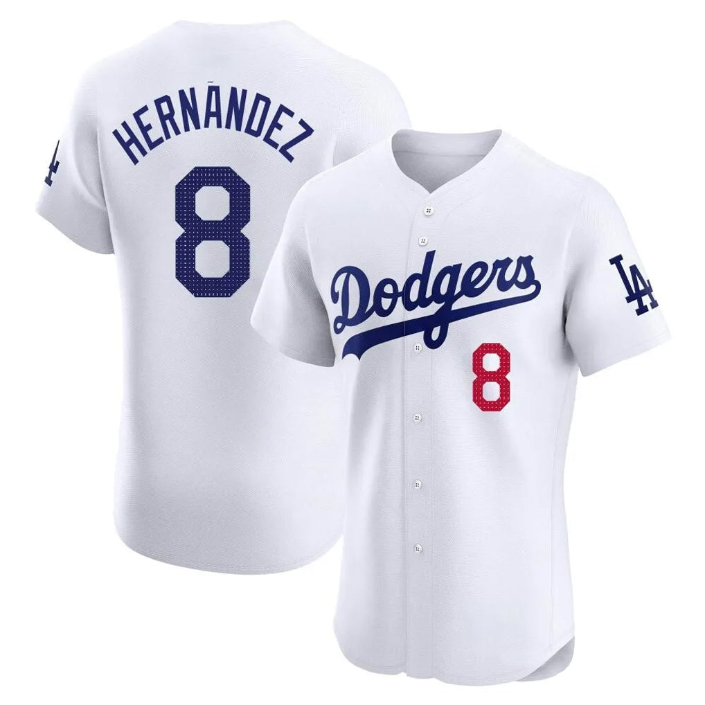Choea LA.Dodgers #8 Enrique Hern?¡ì?¨¦ndez Player White Limited Elite Home Stitched Jerseys