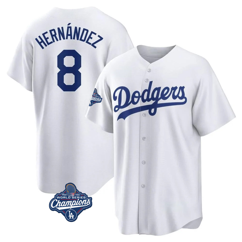 Choea LA.Dodgers #8 Enrique Hern?¡ì?¨¦ndez Player White World Series Meet Game Home Stitched Jerseys