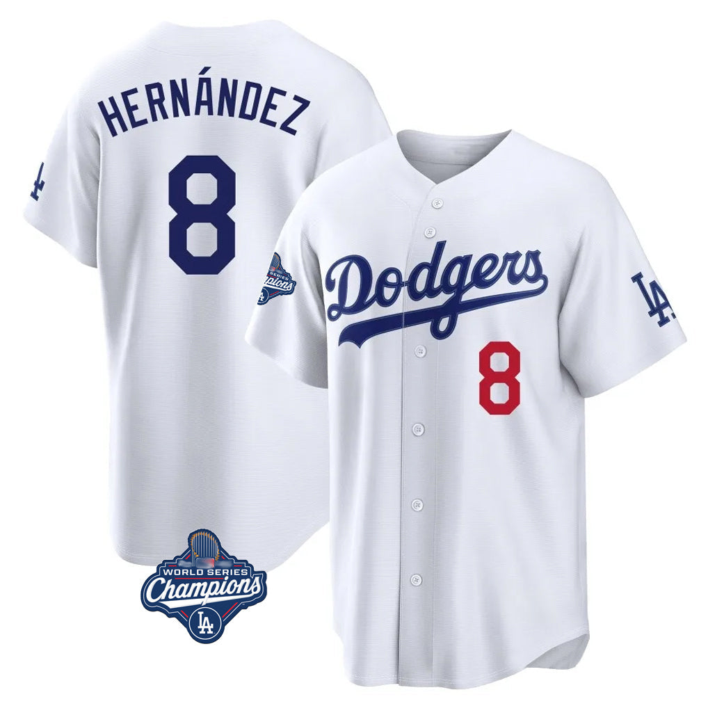 Choea LA.Dodgers #8 Enrique Hern?¡ì?¨¦ndez Player White World Series Meet Home Game Stitched Jerseys