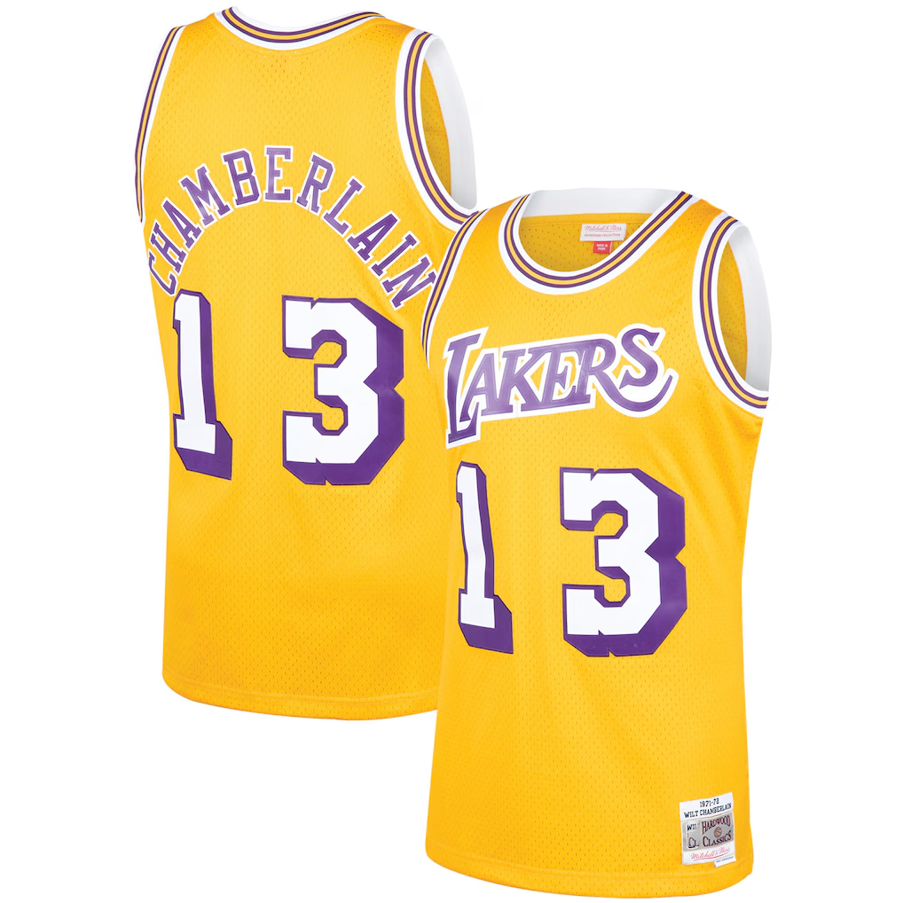 Choea LA.Lakers #13 Wilt Chamberlain Mitchell & Ness Gold 1971-1972 Hardwood Classics Swingman Stitched Jerseys