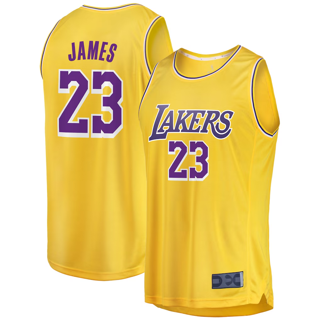 Choea LA.Lakers #23 LeBron James Gold Big & Tall Fast Break Player Stitched Jerseys - Icon Edition