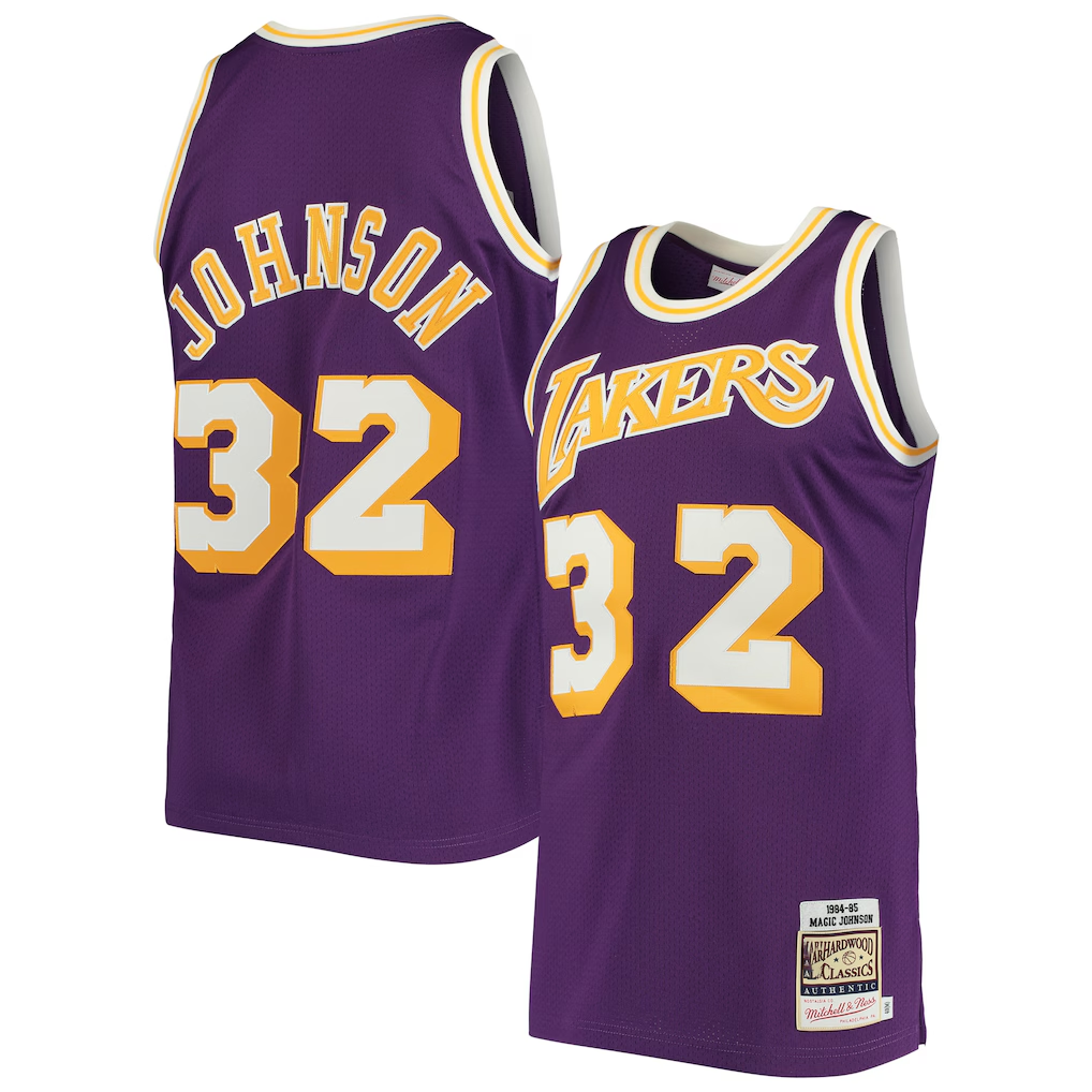 Choea LA.Lakers #32 Magic Johnson Mitchell & Ness Purple 1984-1985 Hardwood Classics Authentic Jerseys