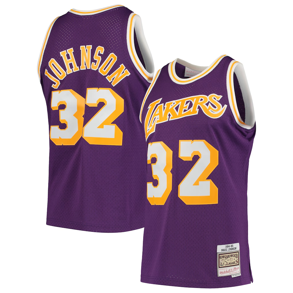 Choea LA.Lakers #32 Magic Johnson Mitchell & Ness Purple 1984-1985 Hardwood Classics Swingman Jerseys