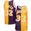 Choea LA.Lakers #32 Magic Johnson Mitchell & Ness PurpleGold Big & Tall Hardwood Classics 198485 Split Swingman Jerseys