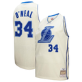 Choea LA.Lakers #34 Shaquille O'Neal Mitchell & Ness Cream Chainstitch Swingman Jerseys
