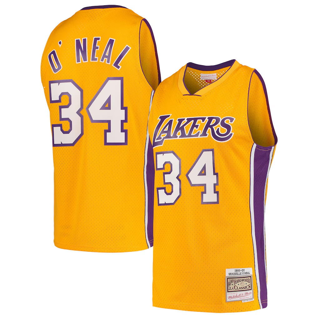Choea LA.Lakers #34 Shaquille O'Neal Mitchell & Ness Gold Hardwood Classics Swingman Jerseys