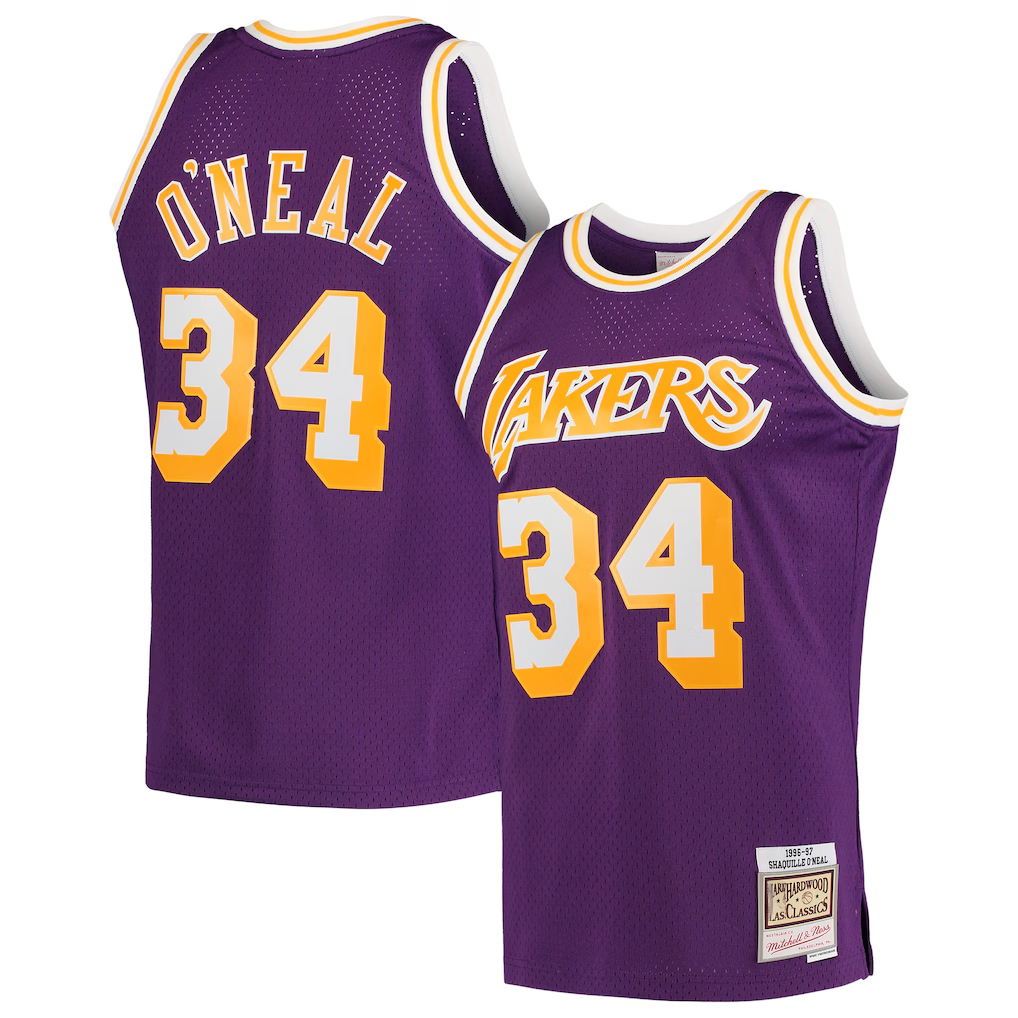 Choea LA.Lakers #34 Shaquille O'Neal Mitchell & Ness Purple Hardwood Classics Swingman Jerseys