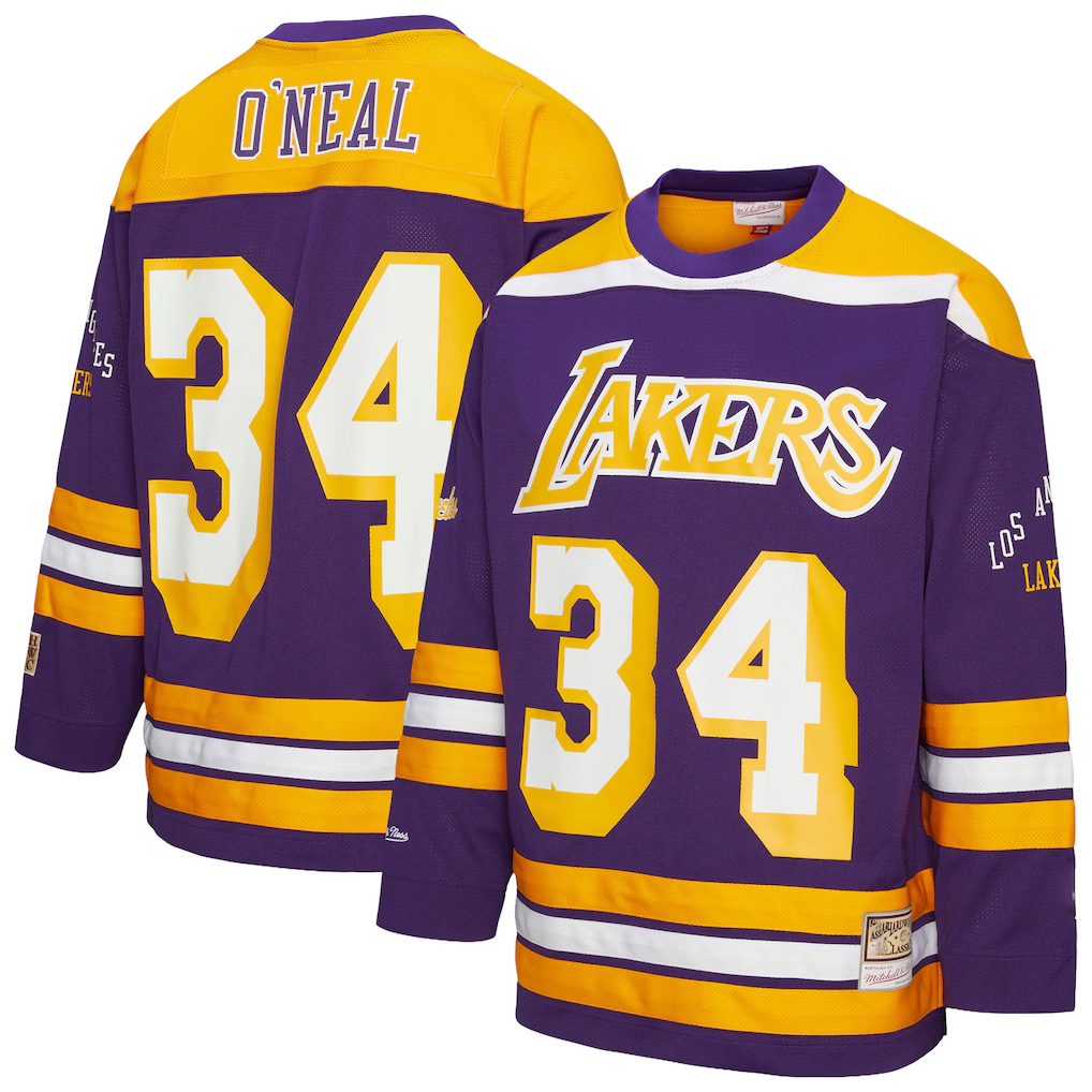 Choea LA.Lakers #34 Shaquille O'Neal Mitchell & Ness Purple Maxxed Out Fashion Hockey Stitched Jerseys