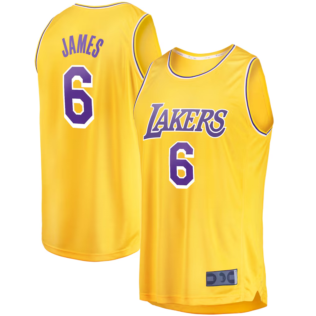 Choea LA.Lakers #6 LeBron James Gold 2021-2022 Fast Break Replica Stitched Jerseys - Icon Edition