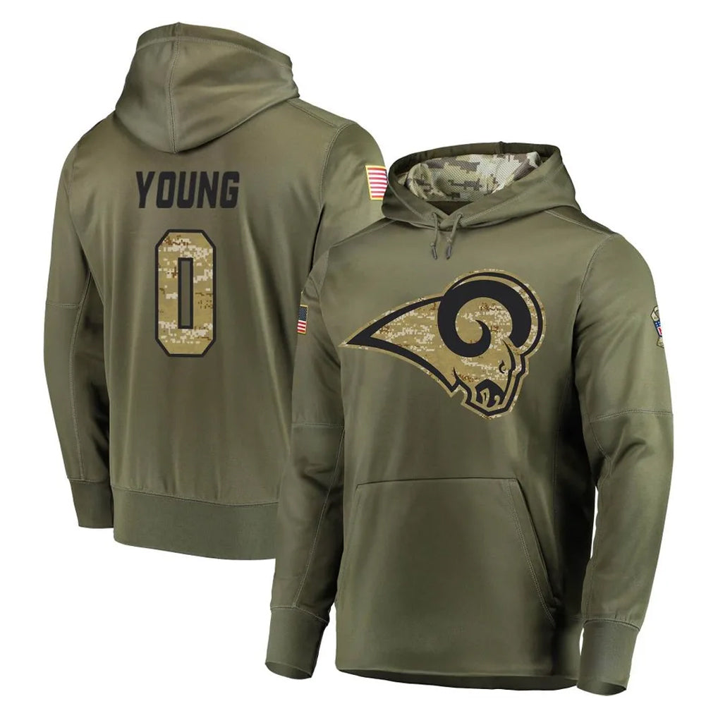 Choea LA.Rams #0 Byron Young Player Olive Salute to Service Pullover Hoodies Home Game Stitched Jerseys