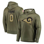 Choea LA.Rams #0 Byron Young Player Olive Salute to Service Pullover Hoodies Home Game Stitched Jerseys