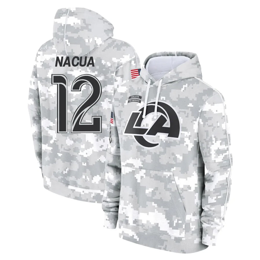 Choea LA.Rams #12 Puka Nacua Player Arctic Camo Salute to Service Hoodies Limited Game Stitched Jerseys