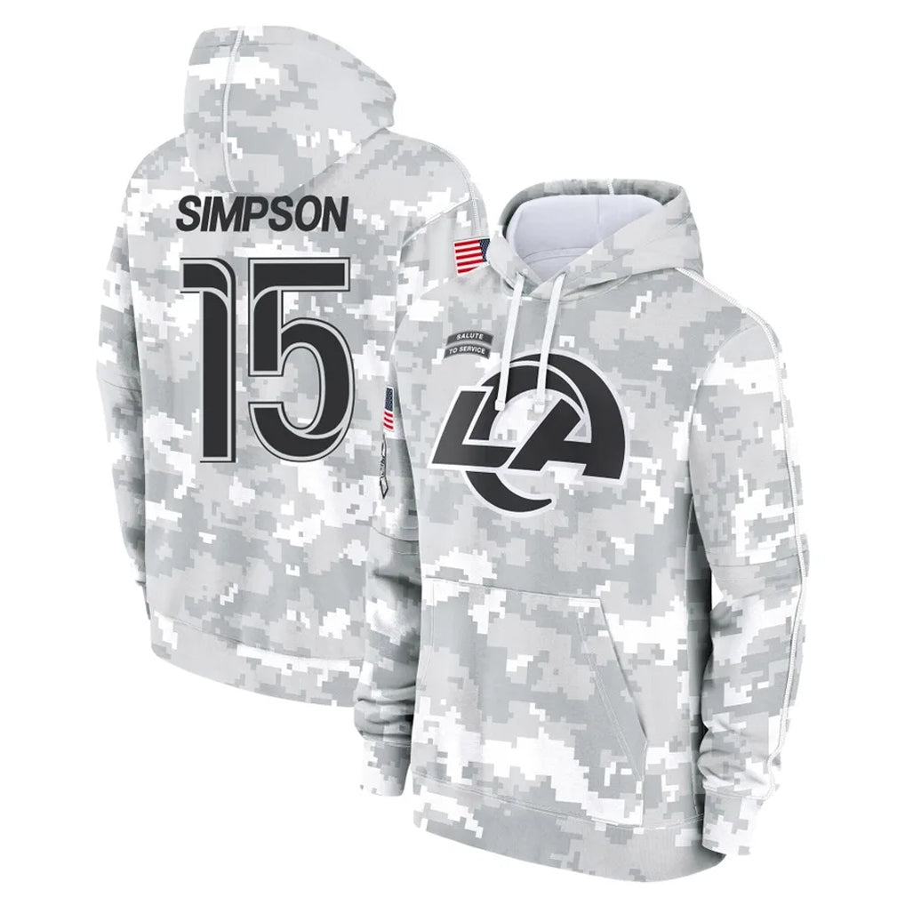 Choea LA.Rams #15 Ty Simpson Player Arctic Camo Salute to Service Hoodies Limited Game Stitched Jerseys