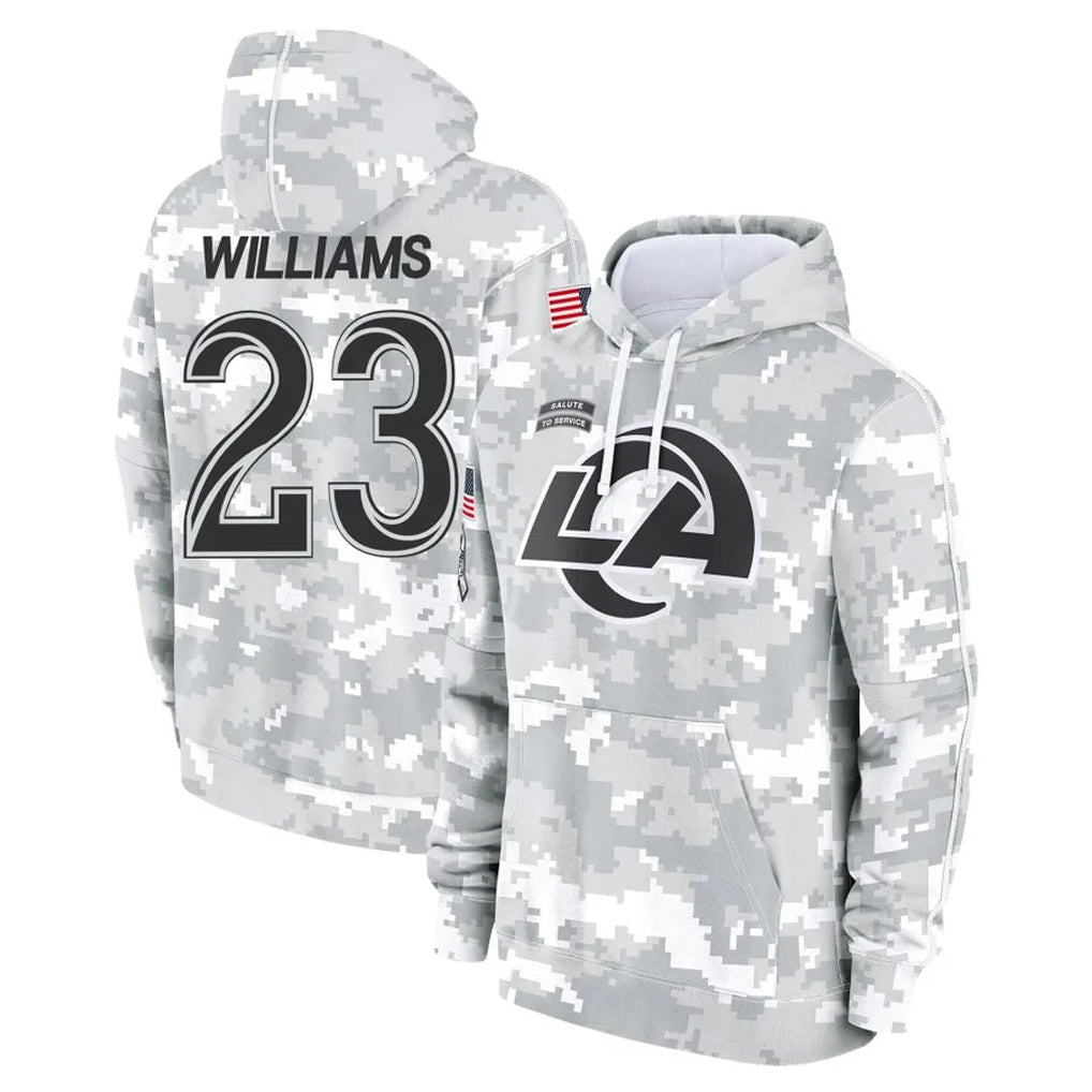 Choea LA.Rams #23 Kyren Williams Player Arctic Camo Salute to Service Hoodies Limited Game Stitched Jerseys
