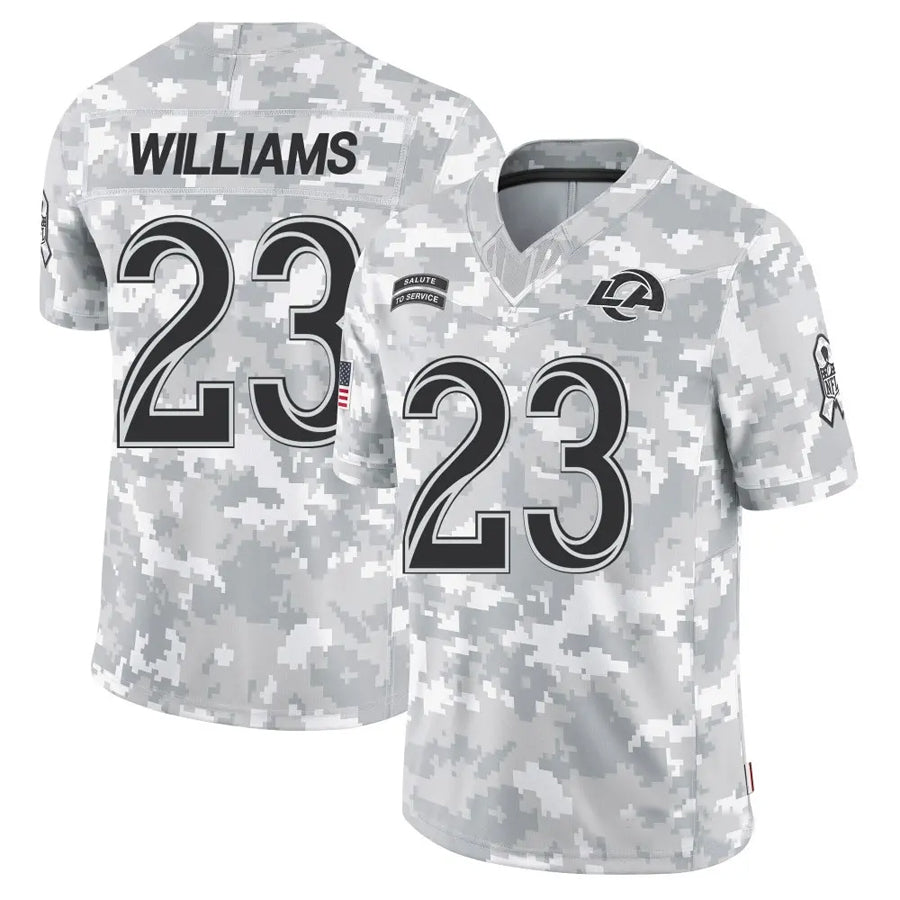 Choea LA.Rams #23 Kyren Williams Player Arctic Camo Salute to Service Limited Stitched Jerseys