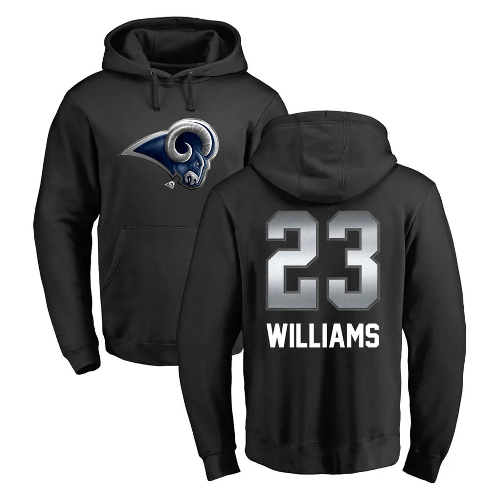 Choea LA.Rams #23 Kyren Williams Player Black Pullover Hoodie Limited Game Stitched Jerseys