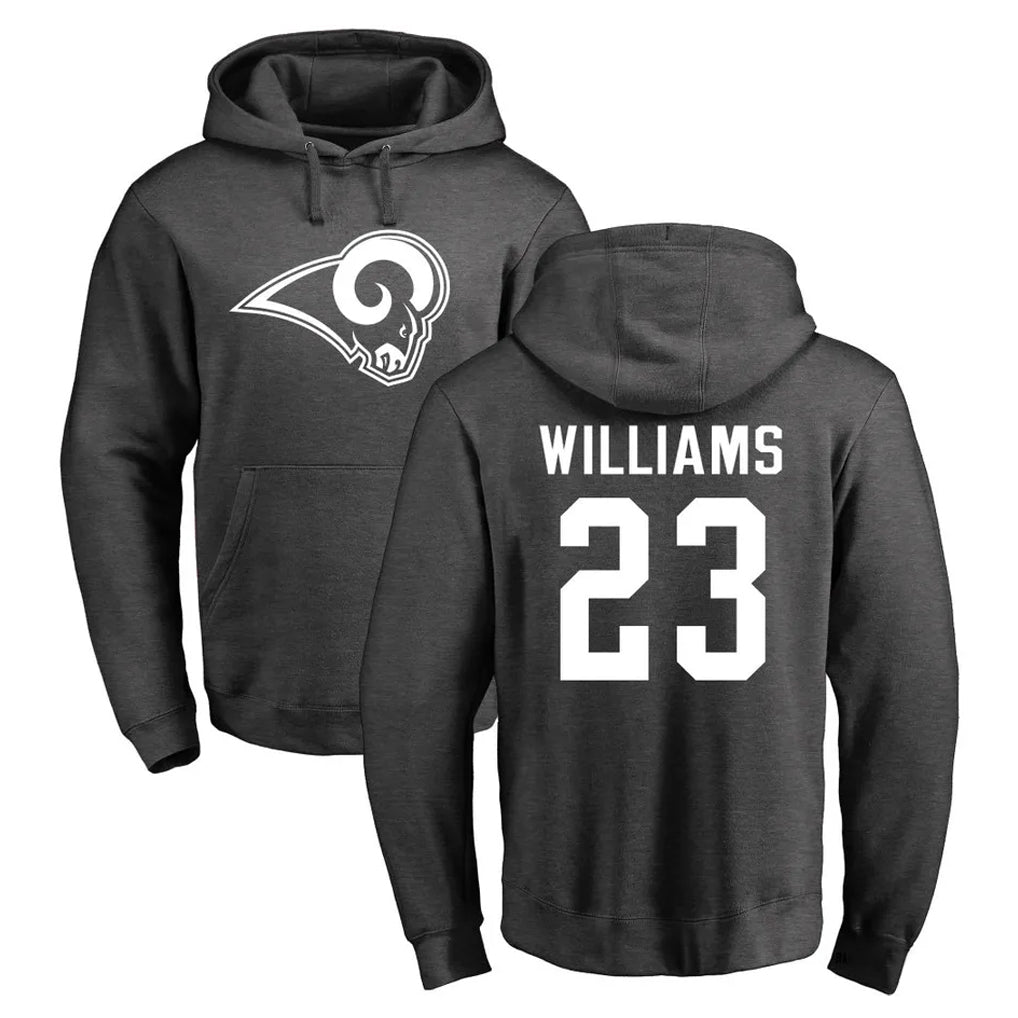 Choea LA.Rams #23 Kyren Williams Player Gray Pullover Hoodie Limited Game Stitched Jerseys