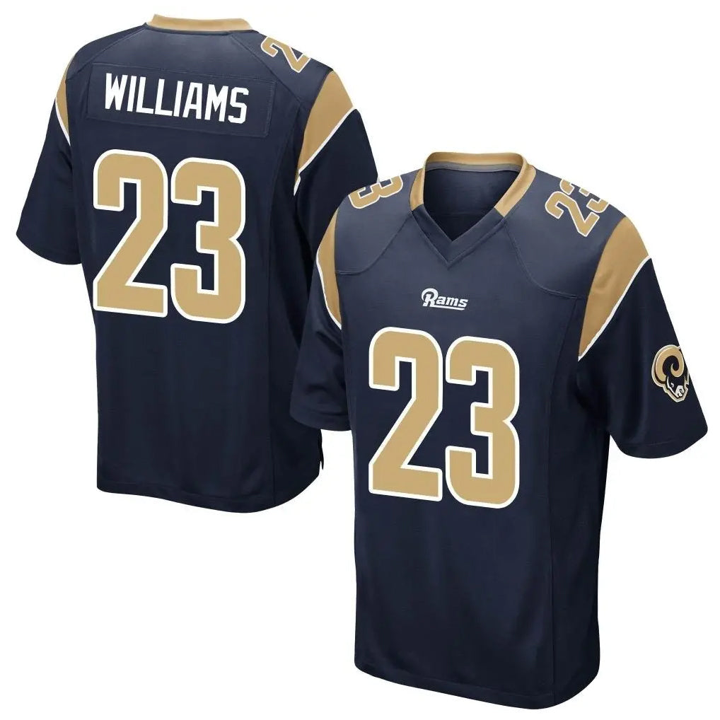 Choea LA.Rams #23 Kyren Williams Player Navy Home Game Stitched Jerseys