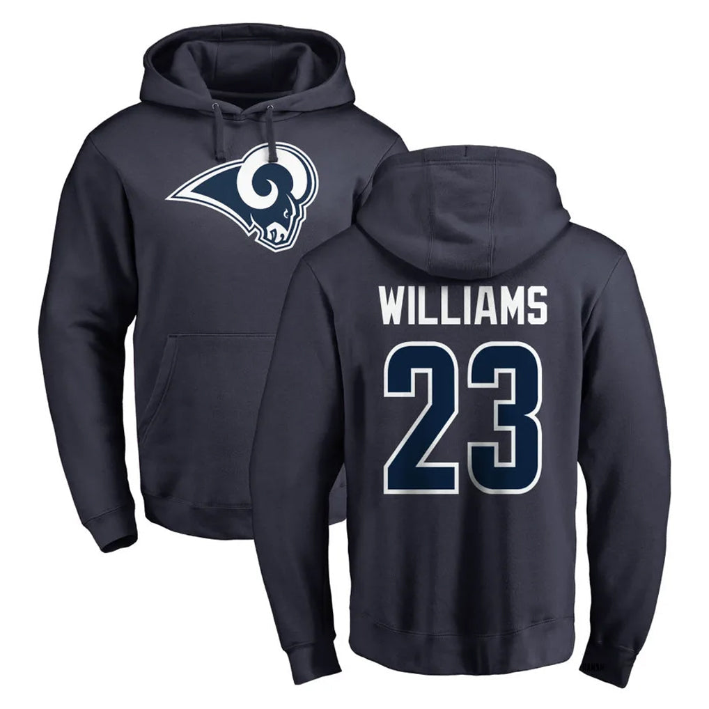 Choea LA.Rams #23 Kyren Williams Player Navy Pullover Hoodie Limited Game Stitched Jerseys