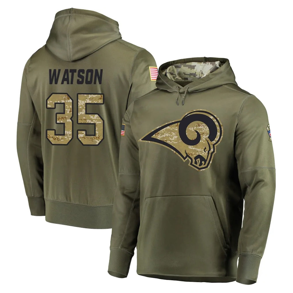 Choea LA.Rams #35 Jaylen Watson Player Olive Salute to Service Pullover Hoodies Home Game Stitched Jerseys