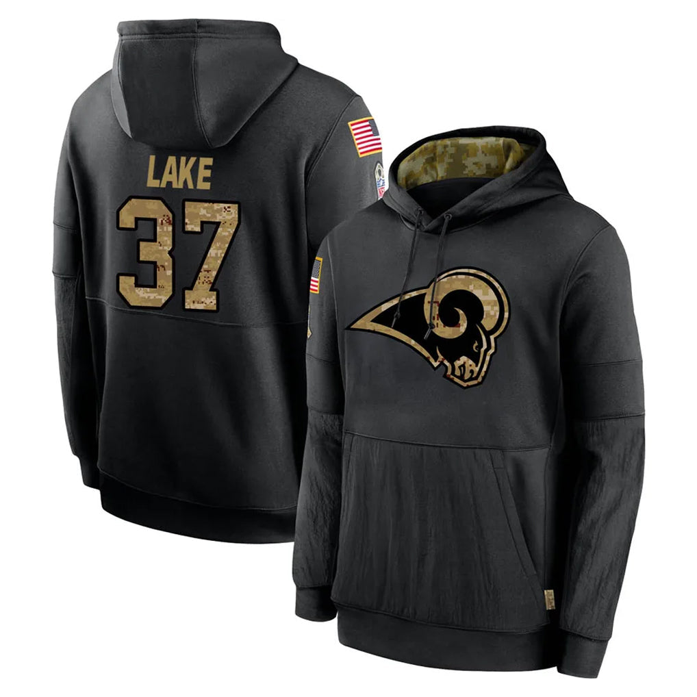 Choea LA.Rams #37 Quentin Lake Player Black Salute to Service Hoodies Limited Game Stitched Jerseys
