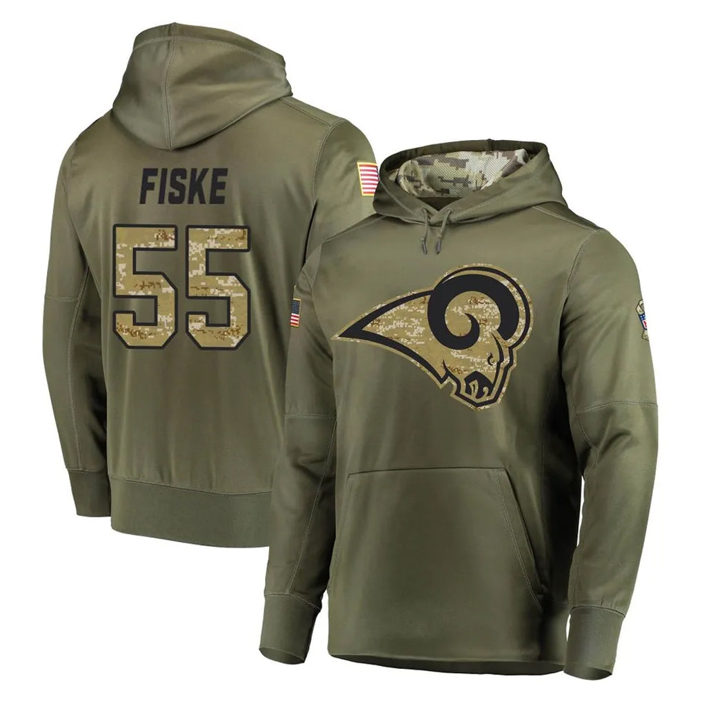 Choea LA.Rams #55 Braden Fiske Player Olive Salute to Service Pullover Hoodies Home Game Stitched Jerseys