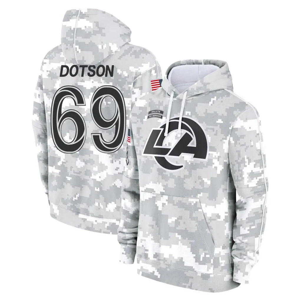 Choea LA.Rams #69 Kevin Dotson Player Arctic Camo Salute to Service Hoodies Limited Game Stitched Jerseys