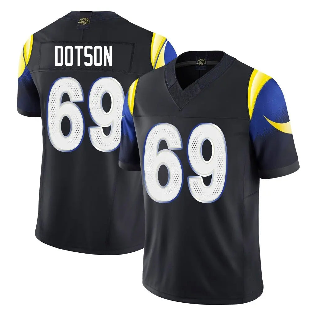 Choea LA.Rams #69 Kevin Dotson Player Black Midnight Rivalries Collection Limited Home Game Stitched Jerseys