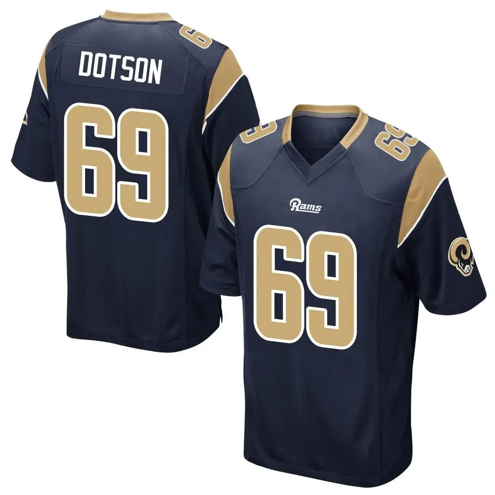 Choea LA.Rams #69 Kevin Dotson Player Navy Home Game Stitched Jerseys
