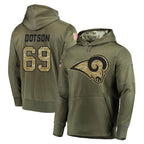 Choea LA.Rams #69 Kevin Dotson Player Olive Salute to Service Pullover Hoodies Home Game Stitched Jerseys