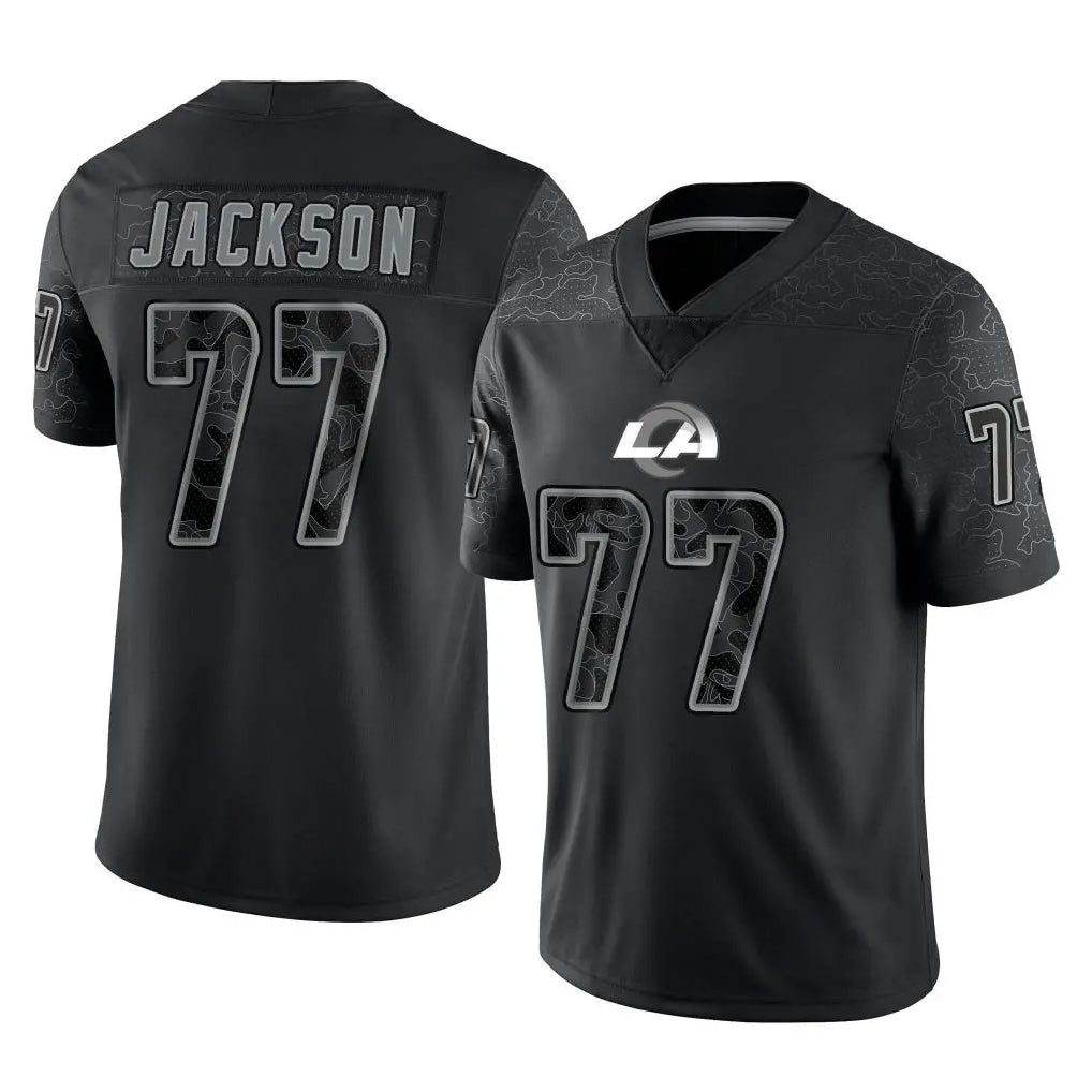 Choea LA.Rams #77 Alaric Jackson Player Black Limited Reflective Home Game Stitched Jerseys