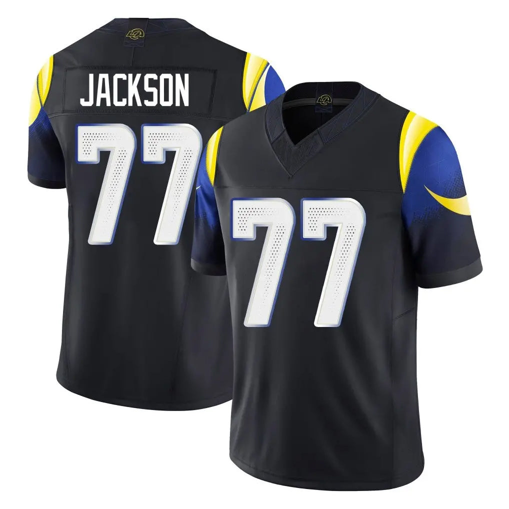 Choea LA.Rams #77 Alaric Jackson Player Black Midnight Rivalries Collection Limited Home Game Stitched Jerseys