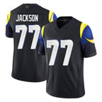 Choea LA.Rams #77 Alaric Jackson Player Black Midnight Rivalries Collection Limited Home Game Stitched Jerseys