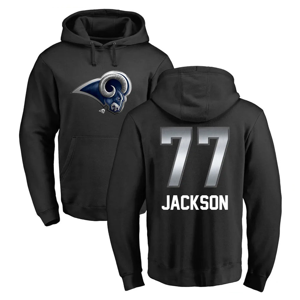 Choea LA.Rams #77 Alaric Jackson Player Black Pullover Hoodie Limited Game Stitched Jerseys