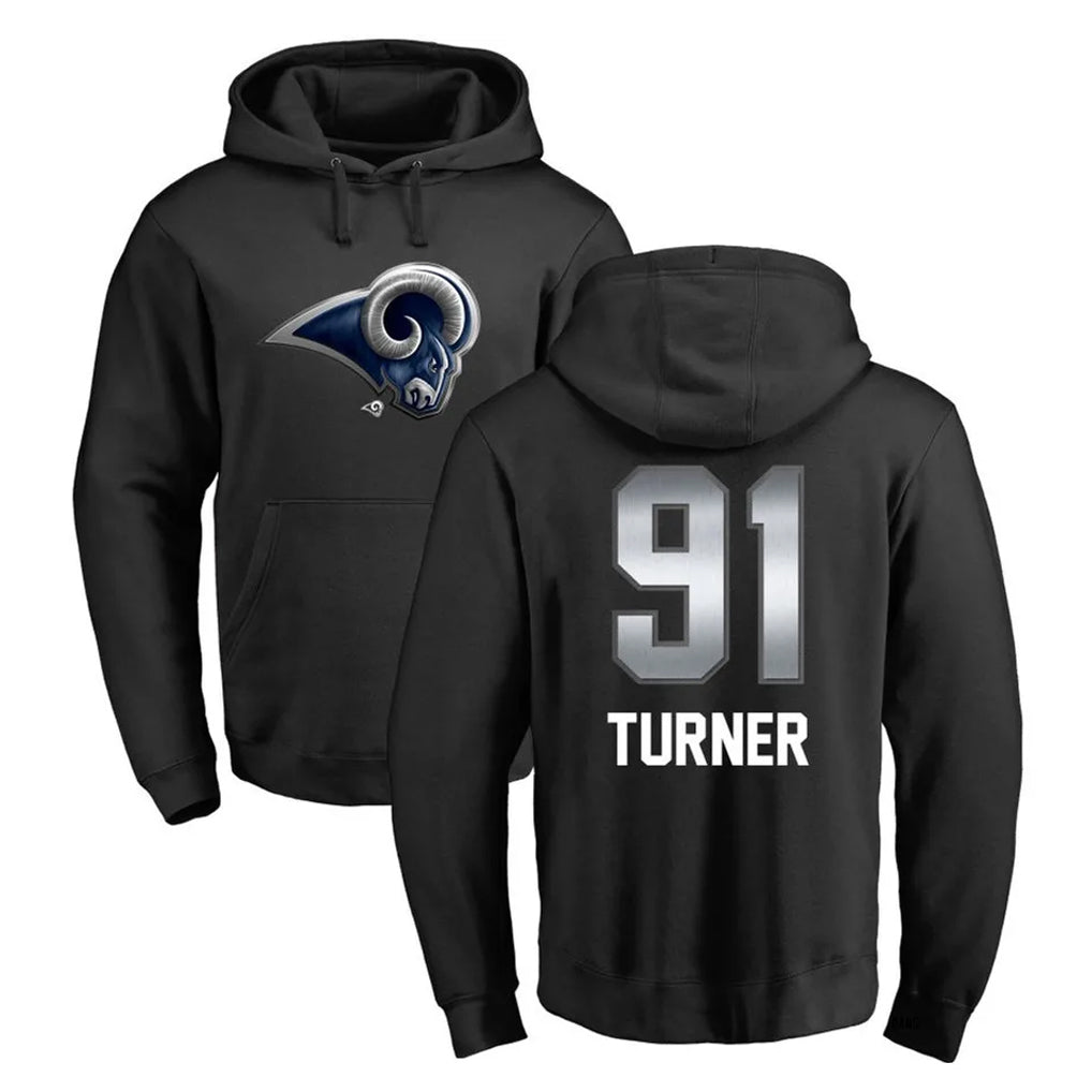 Choea LA.Rams #91 Kobie Turner Player Black Pullover Hoodie Limited Game Stitched Jerseys