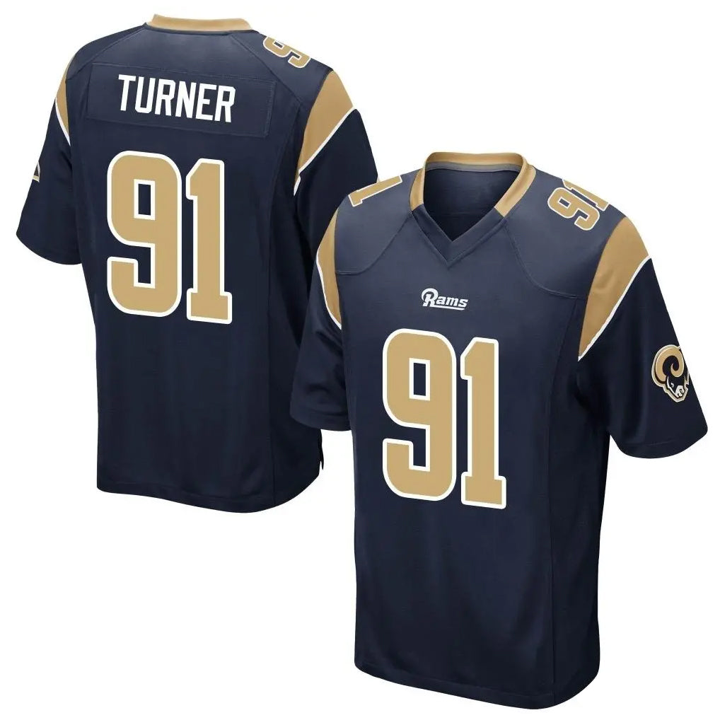 Choea LA.Rams #91 Kobie Turner Player Navy Home Game Stitched Jerseys