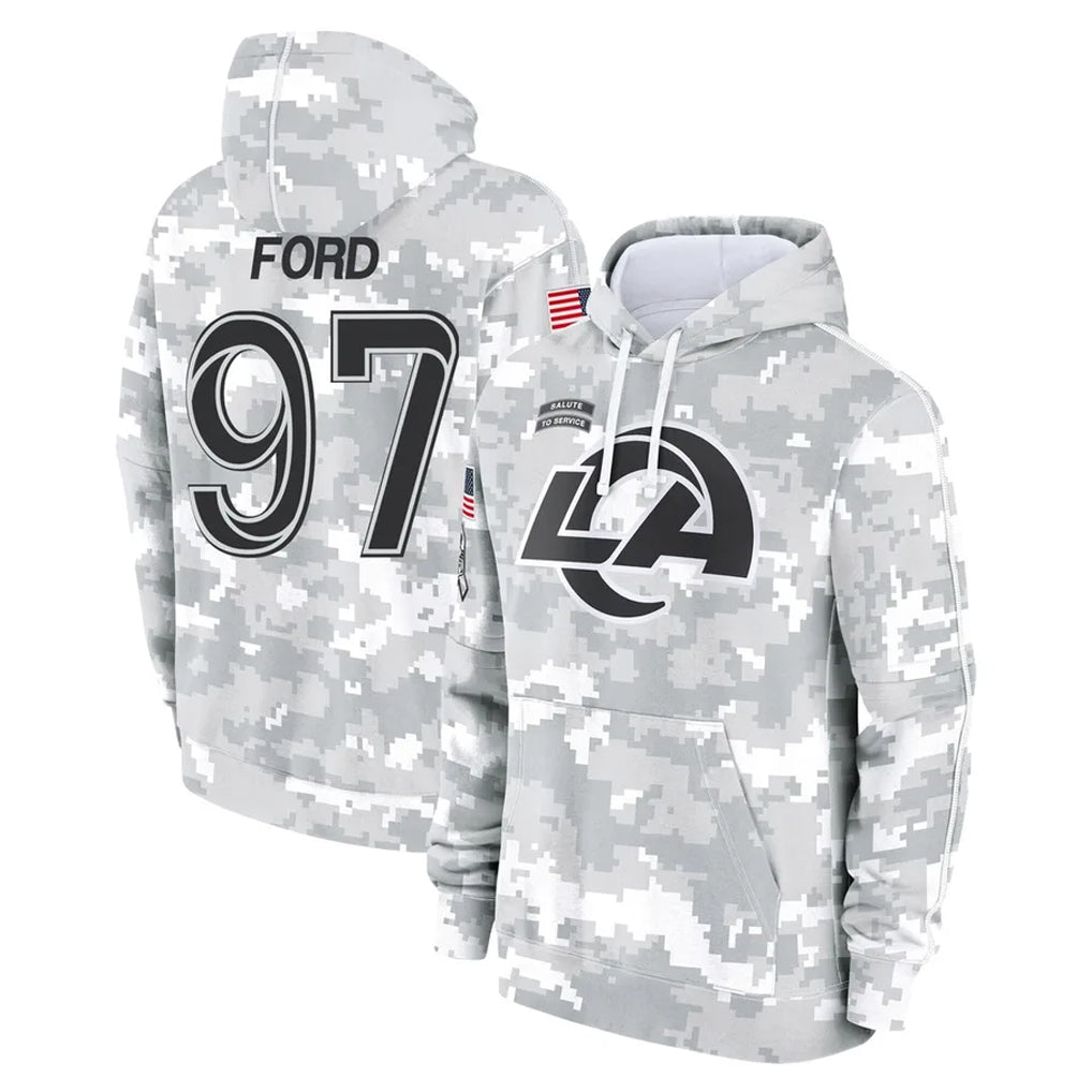 Choea LA.Rams #97 Poona Ford Player Arctic Camo Salute to Service Hoodies Limited Game Stitched Jerseys